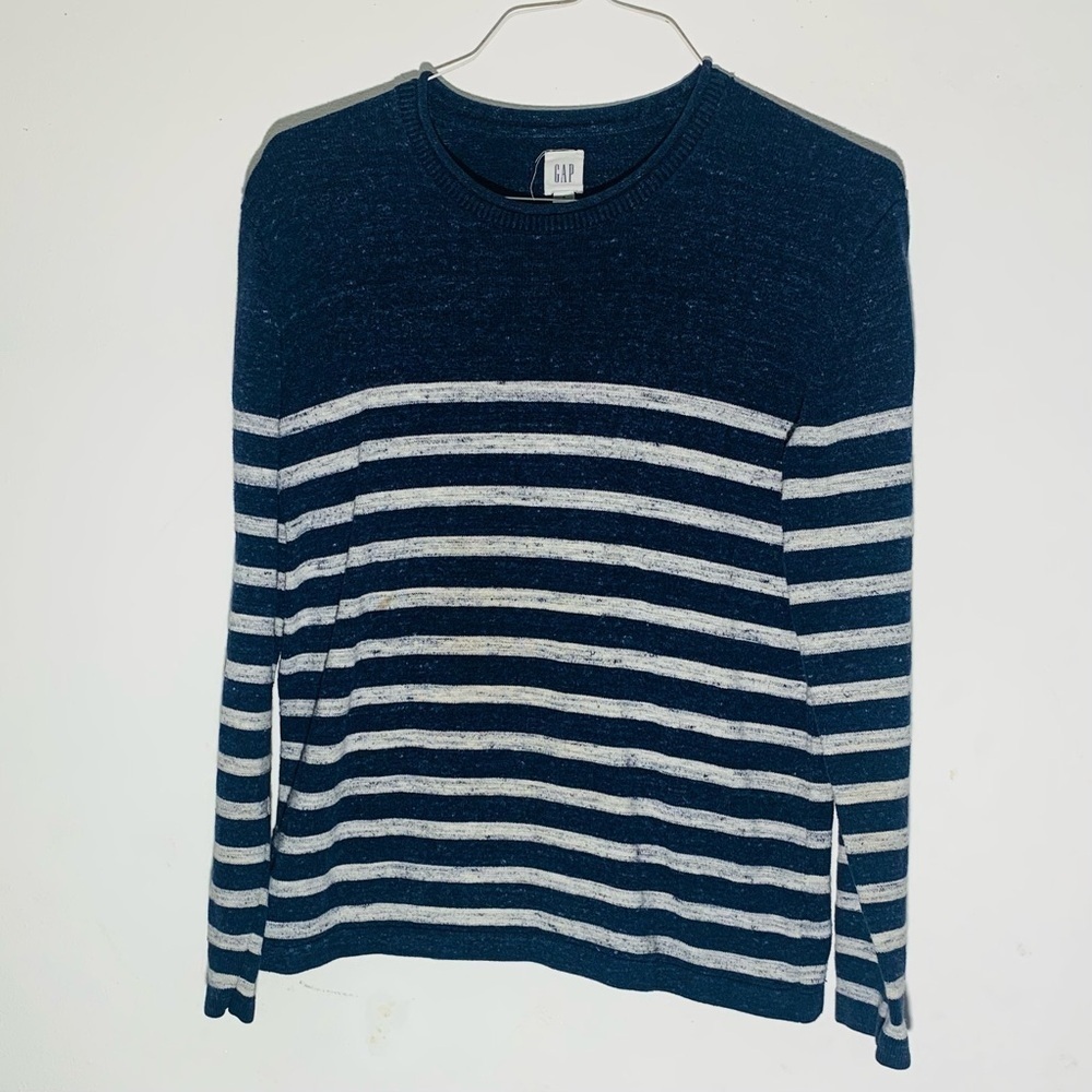 GAP Women’s Navy and White Striped Sweater SZ S